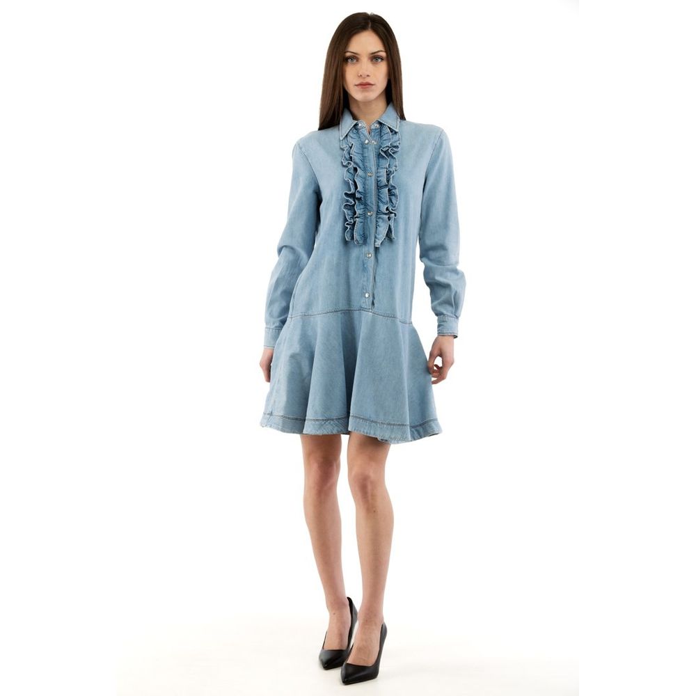 Ruffled Denim Dress — Blue