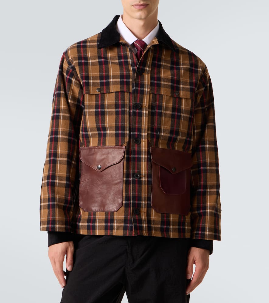 Checked leather-trimmed cotton jacket