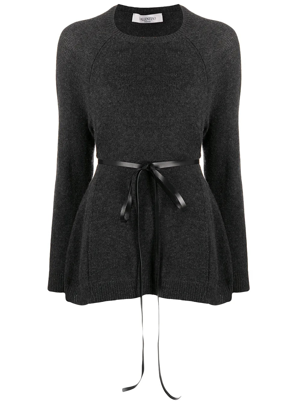 Ribbon-Belted Wool-Cashmere Sweater — Gray
