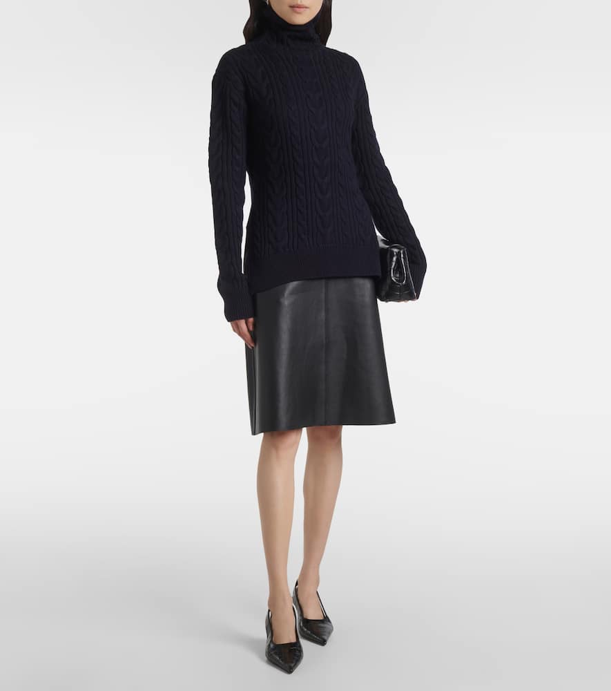 Cable-knit wool and cotton turtleneck sweater