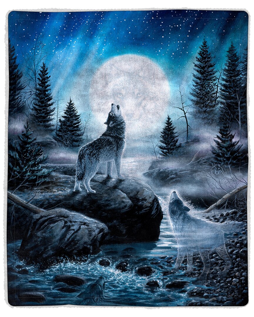 Howling Wolf And Moon Sherpa Throw Blanket