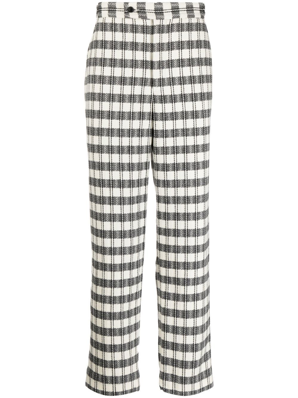 Geometric-pattern regular trousers - White