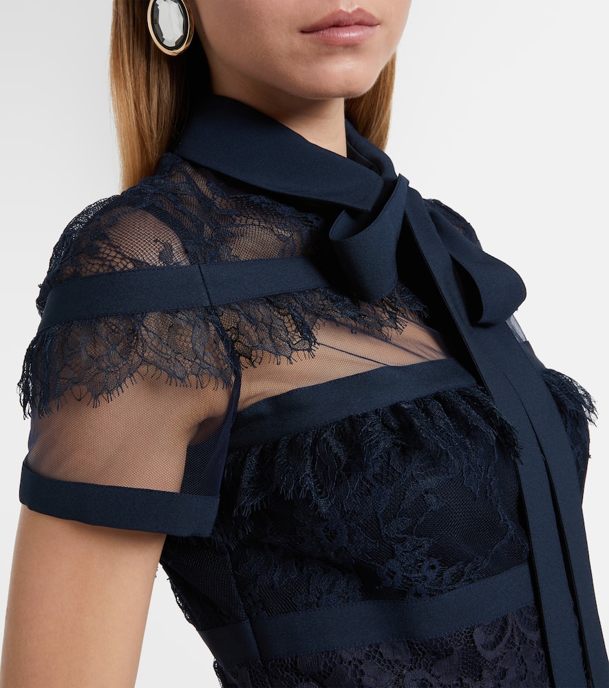 Tie-neck lace midi dress