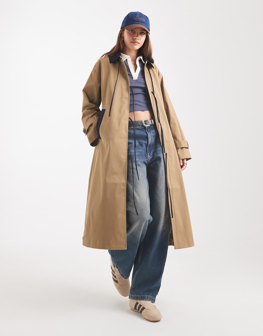 Bow details trench coat in light brown