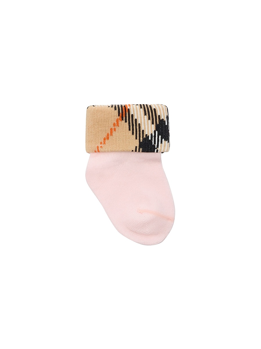 Baby Girl's Check Cuff Socks - Ice Pink