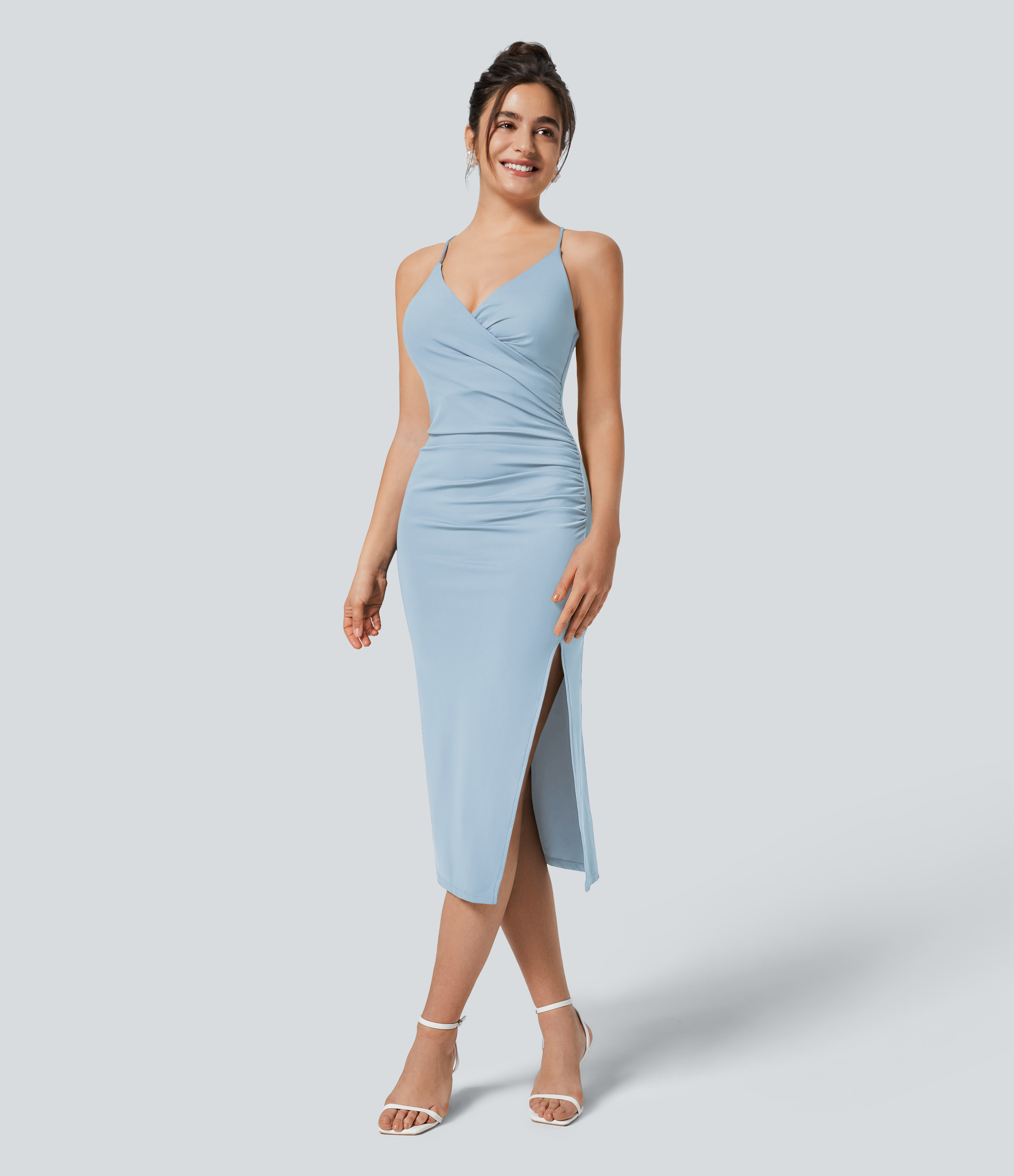 SoftlyZero™ Airy Crossover Ruched Lace Up Bodycon Cool Touch Dress-UPF50+ Casual Dress - Angel Falls