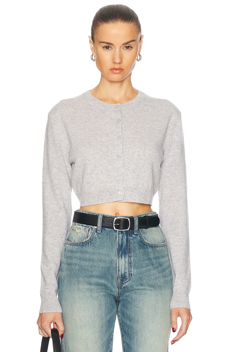 Enza Costa Cashmere Fitted Cardigan in Chalk - Ivory. S also in