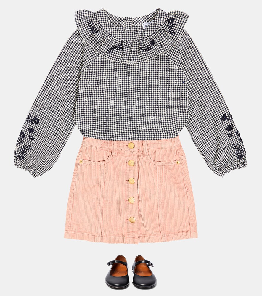Embroidered checked blouse