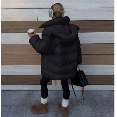 Quilted Solid Color Woven Fabric Thick Winter Women's Padded Coat, Women's Winter Jacket, With Pockets On Both Sides And Lining, Detachable Hood, Suit
