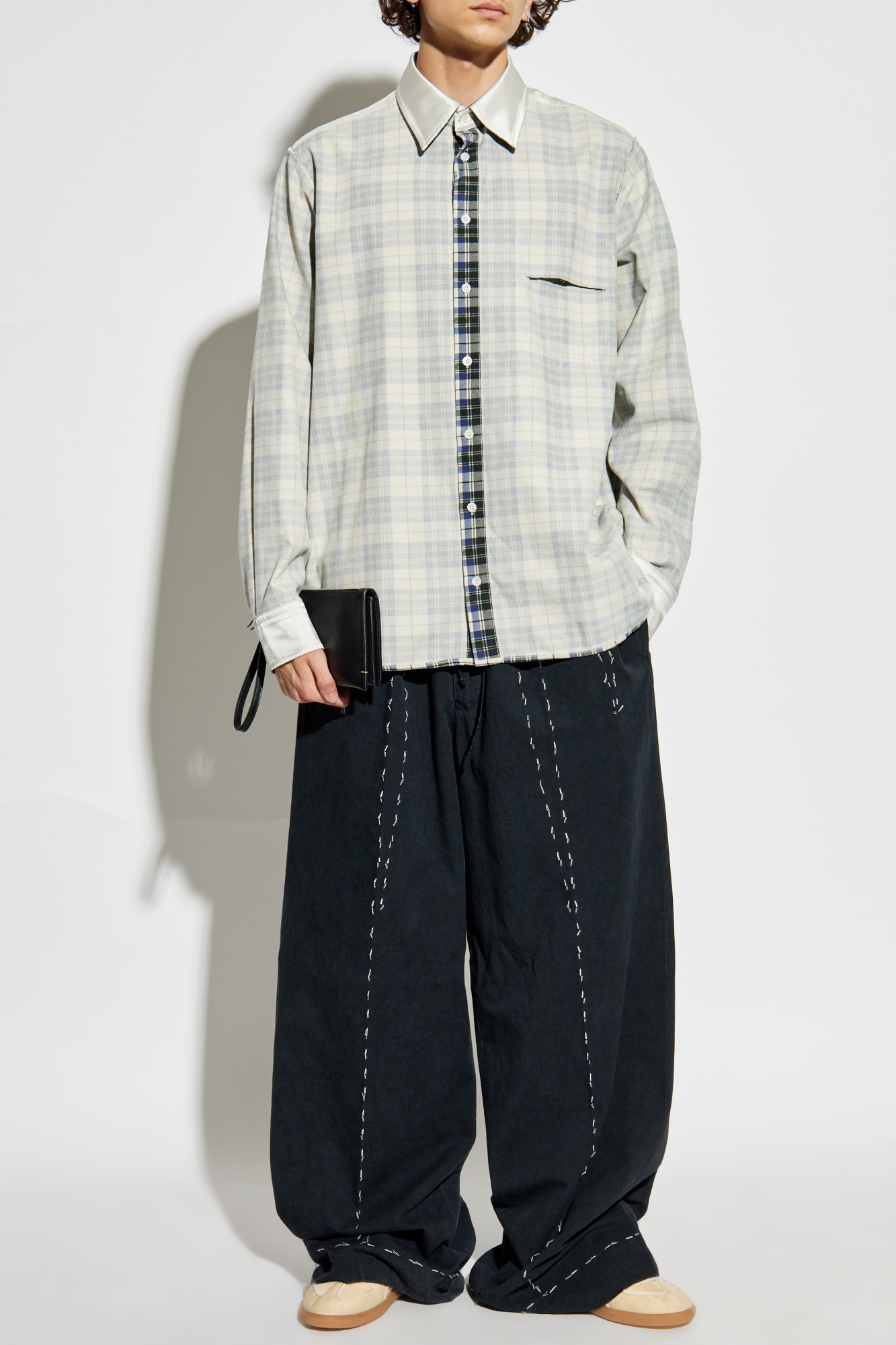 MM6 Maison Margiela Plaid Pattern Shirt, Men's, Cream