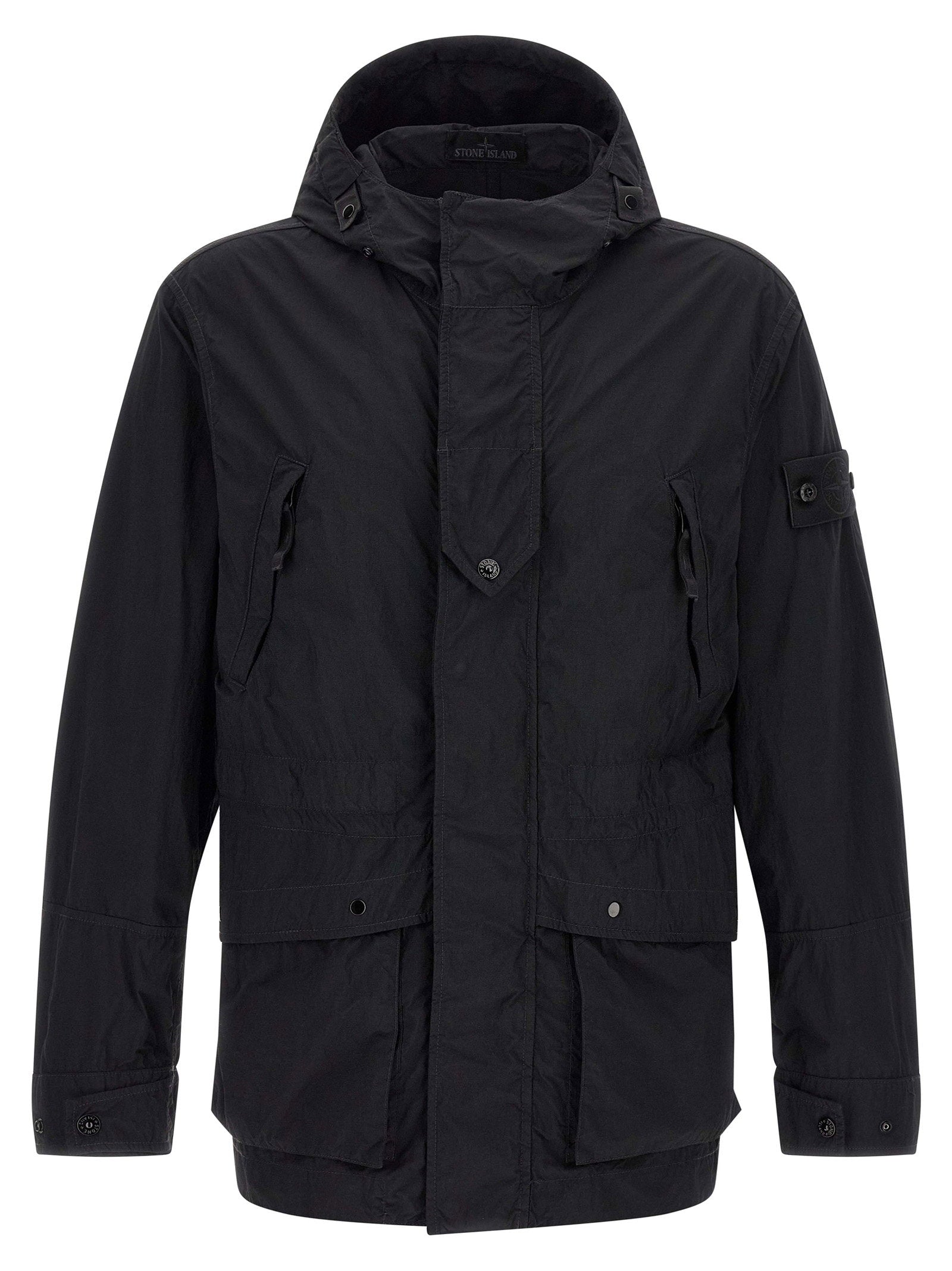 Brushed Nylon Crinkled Jacket — Black