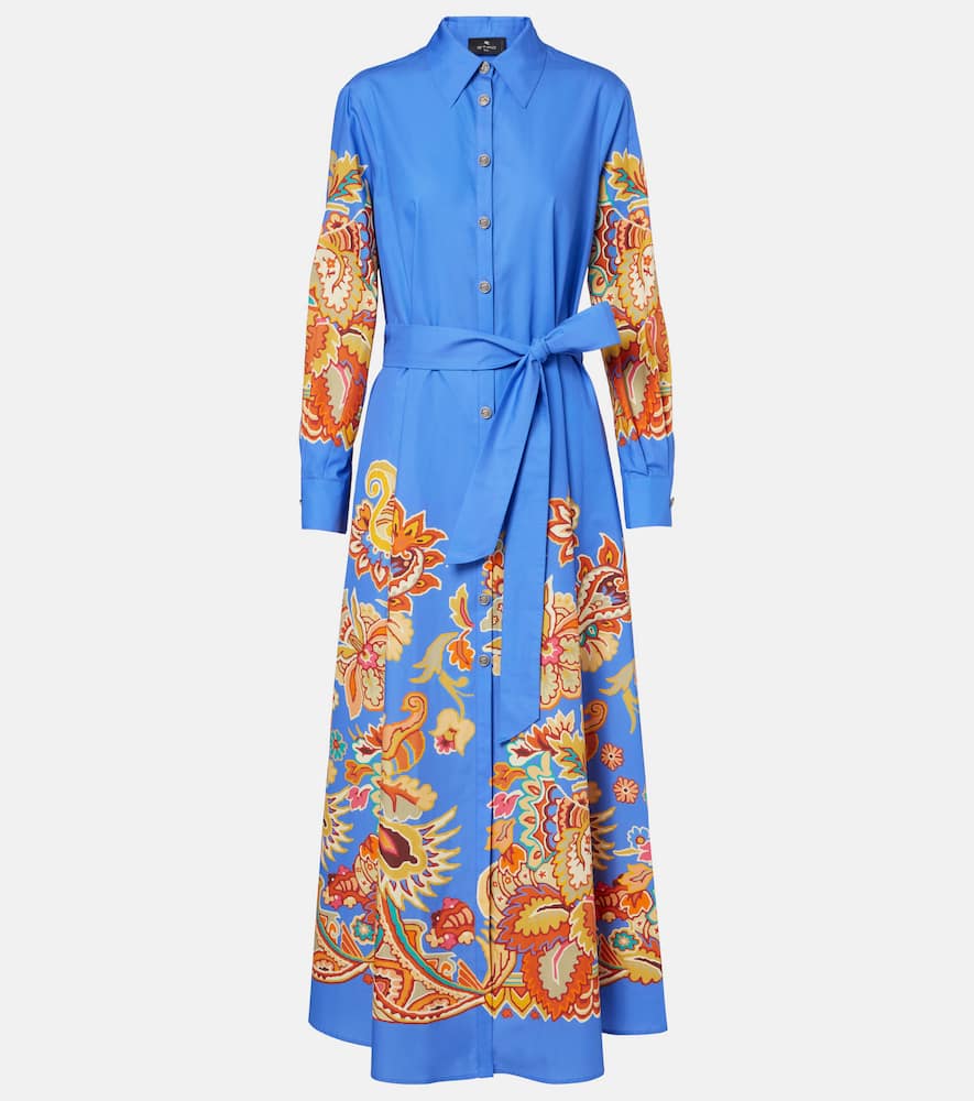 Belted paisley cotton maxi dress