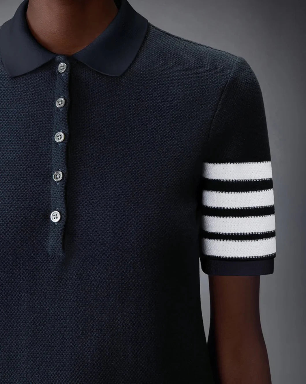 Textured Pique 4-Bar Polo Dress