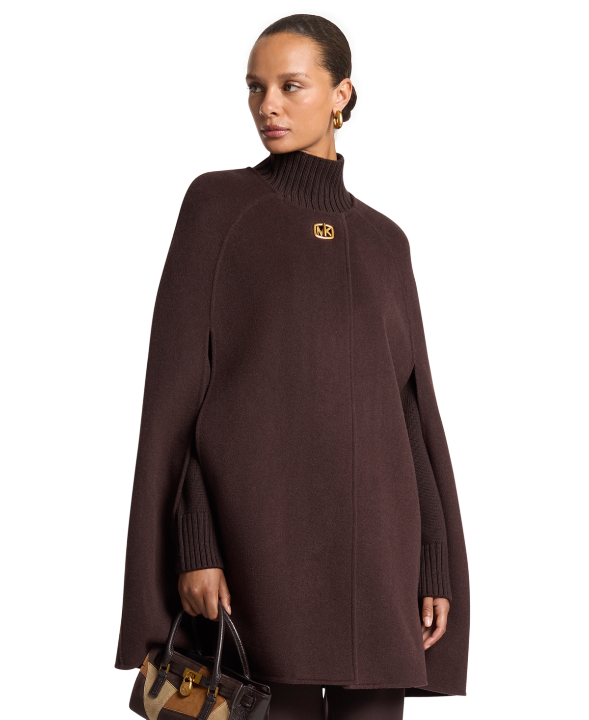 Women's Turn Lock Wool-Blend Cape - Chocolate