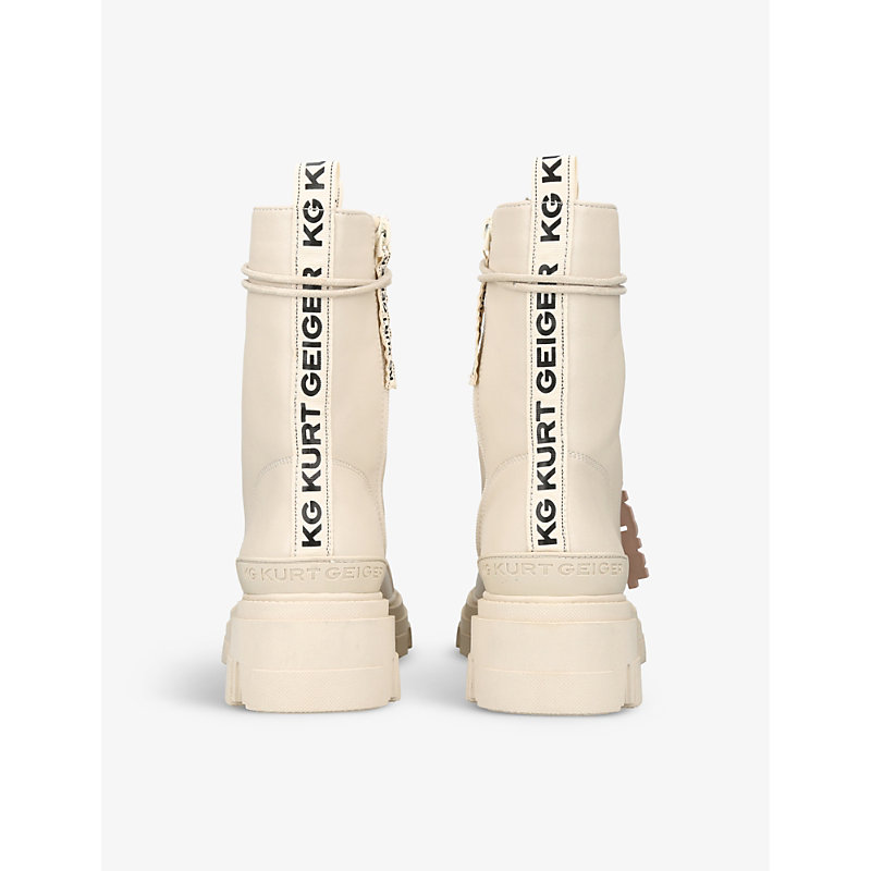 Womens Cream Trekker Logo-charm Faux-leather Ankle Boots