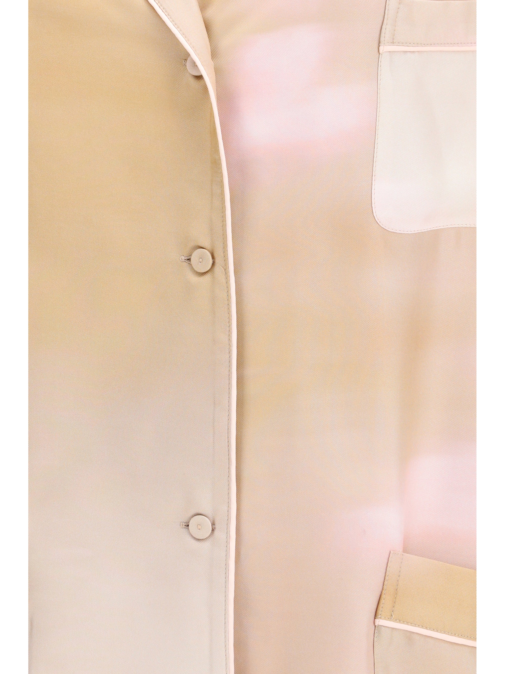 Abstract Floral Printed Silk Shirt — Beige