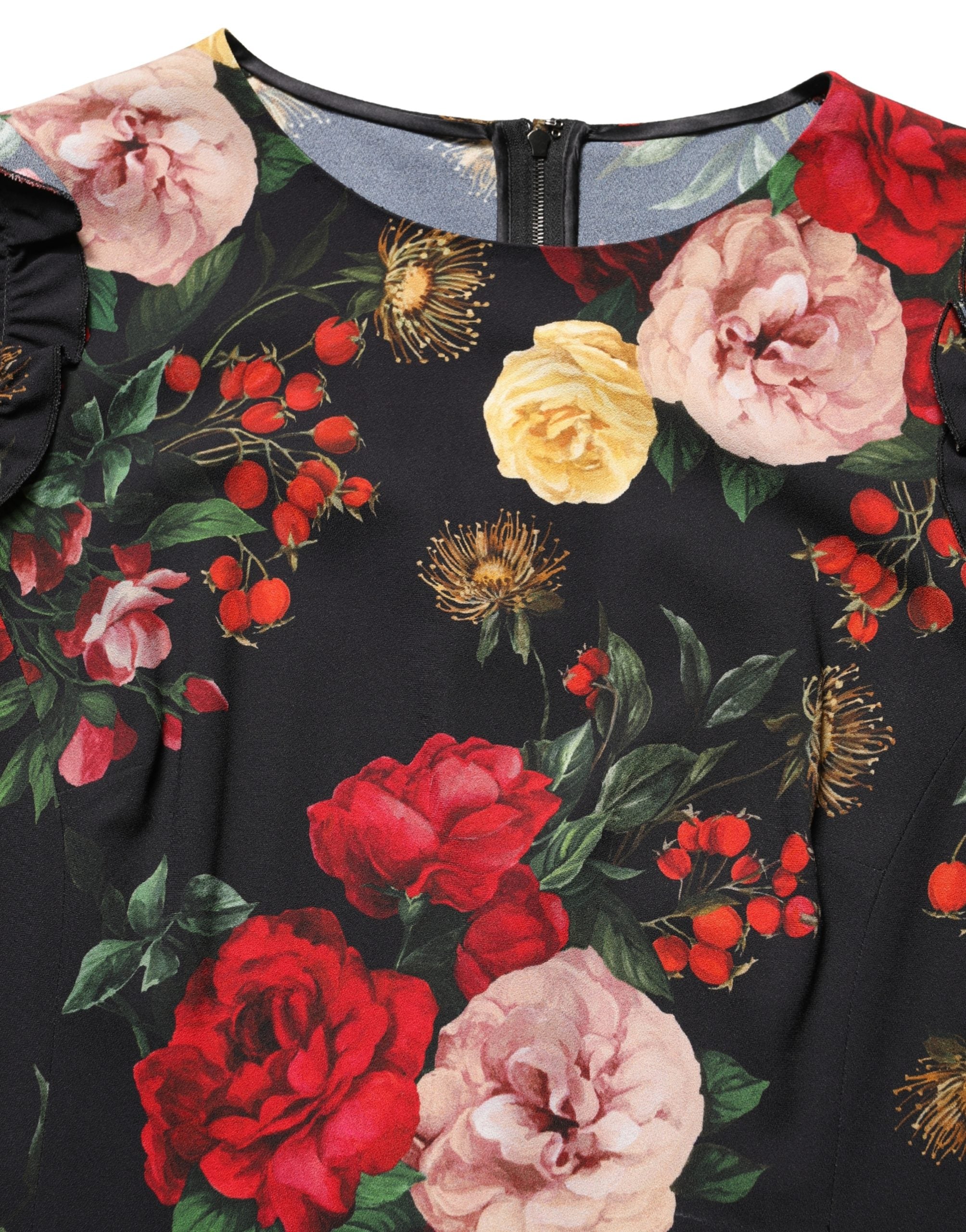 Floral Crepe Frill Detail Blouse — Black