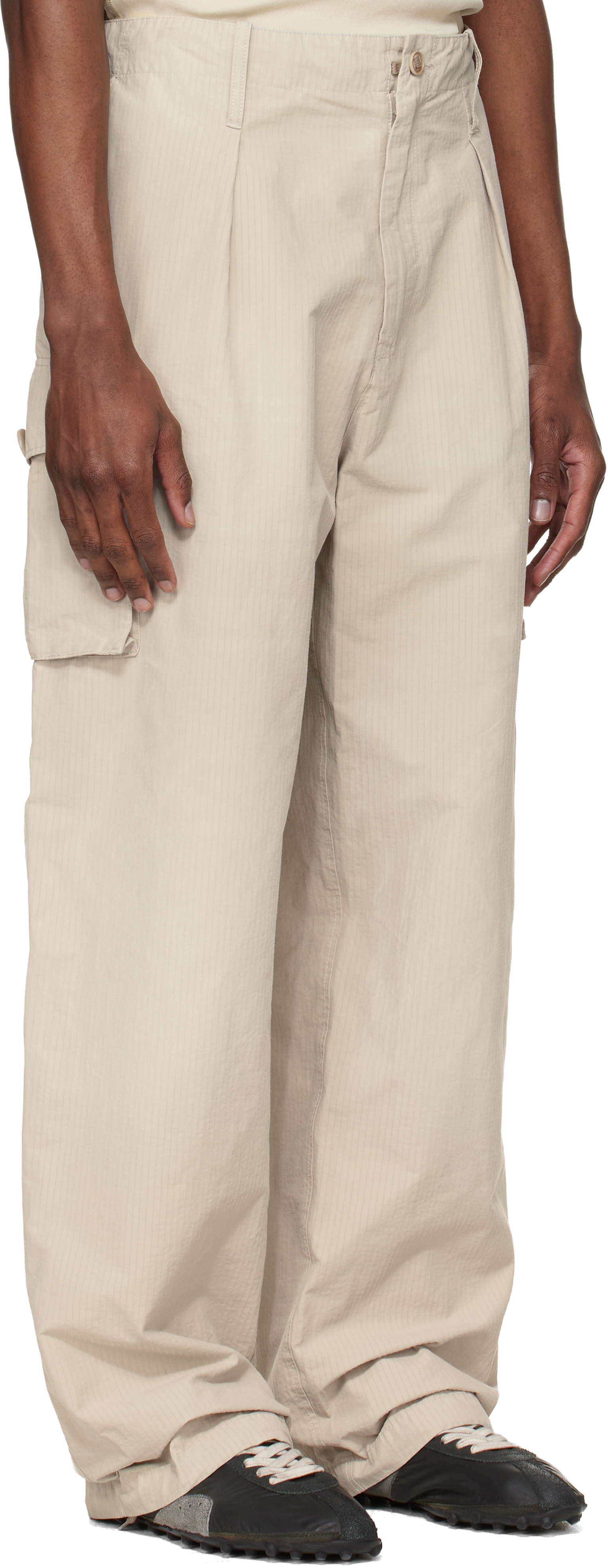 Beige Cotton-Blend Cargo Pants