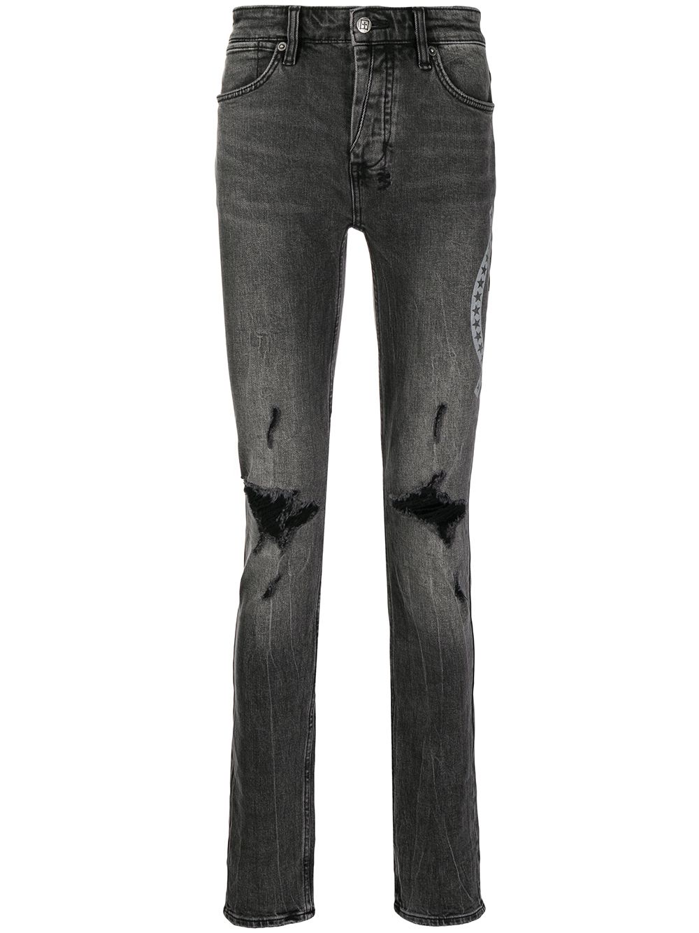 Motif-print slim-fit jeans - Black