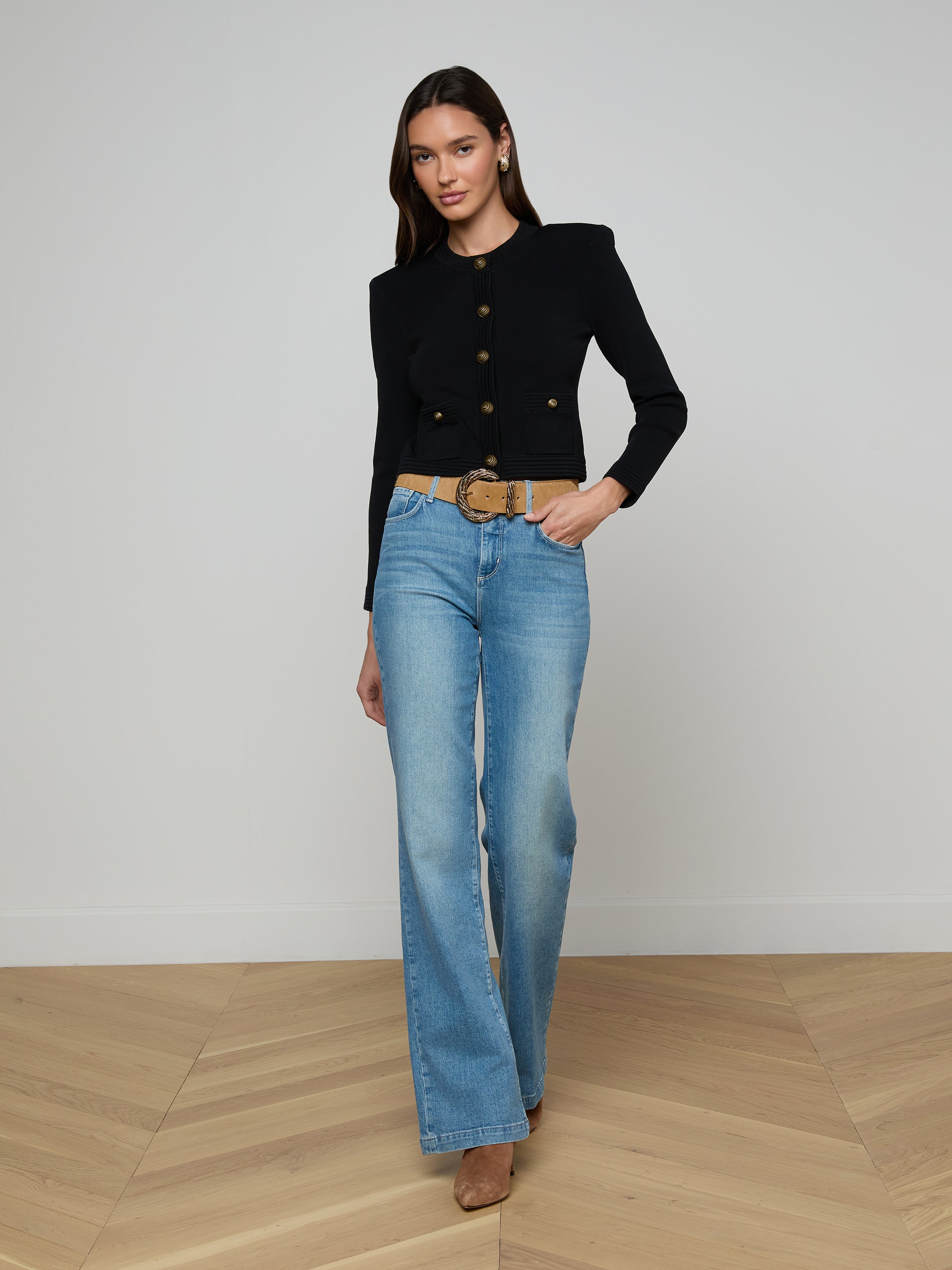 Patsy Cropped Cardigan In Black/gold