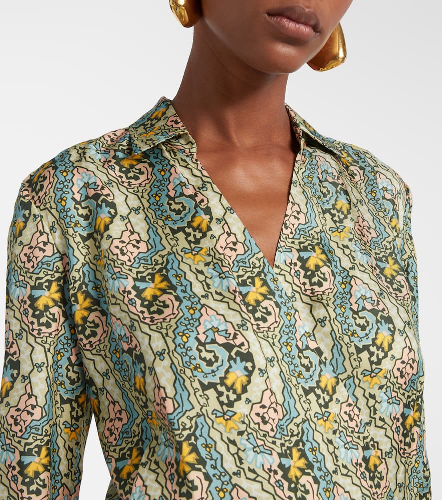 Paisley silk satin wrap dress