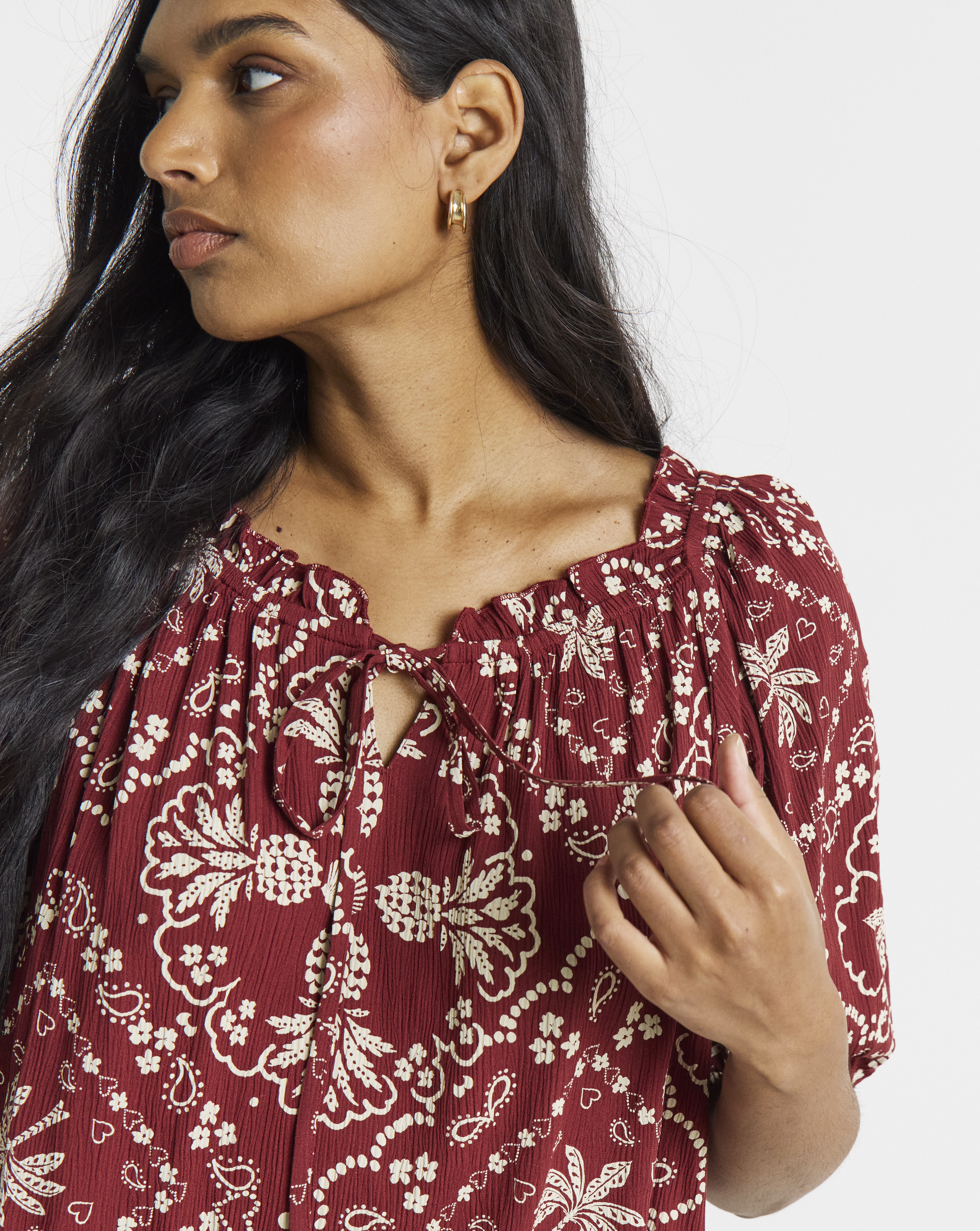Scarf Print Crinkle Smock Blouse