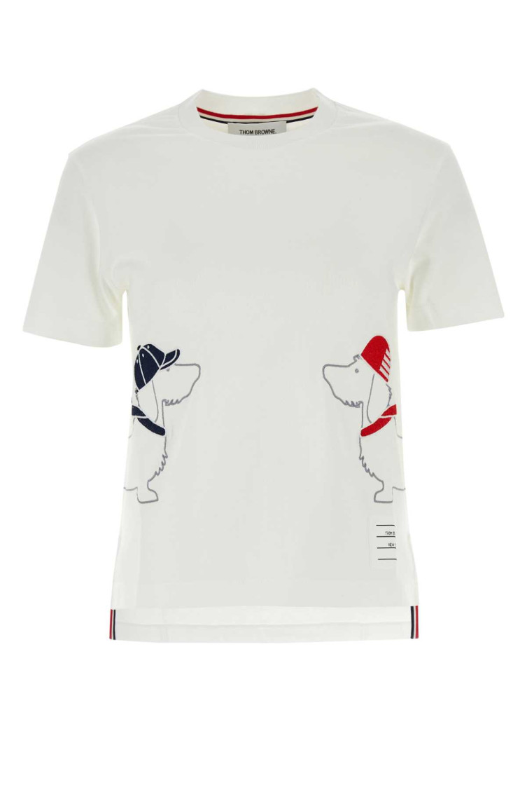 Dog-embroidered cotton T-shirt - White