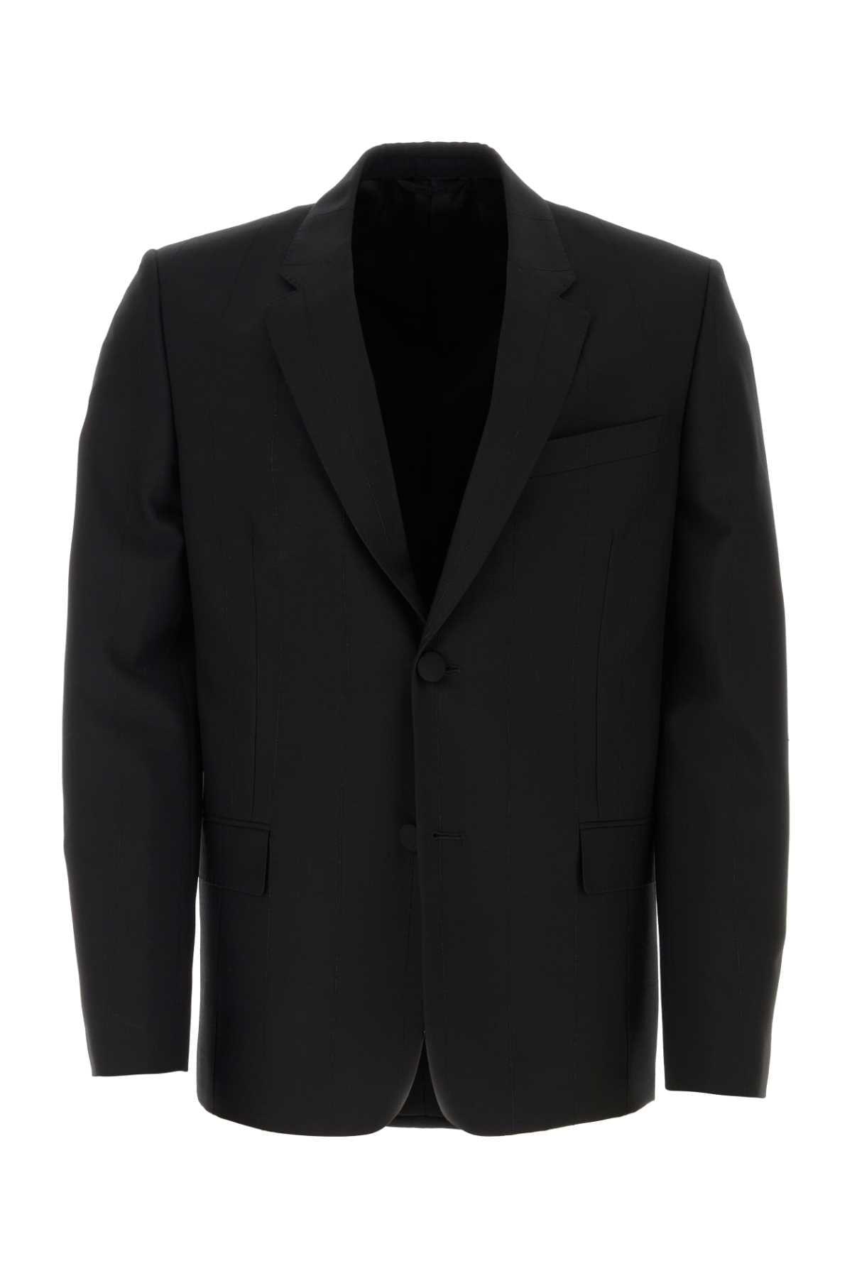Stretch Wool Blend Blazer — Black