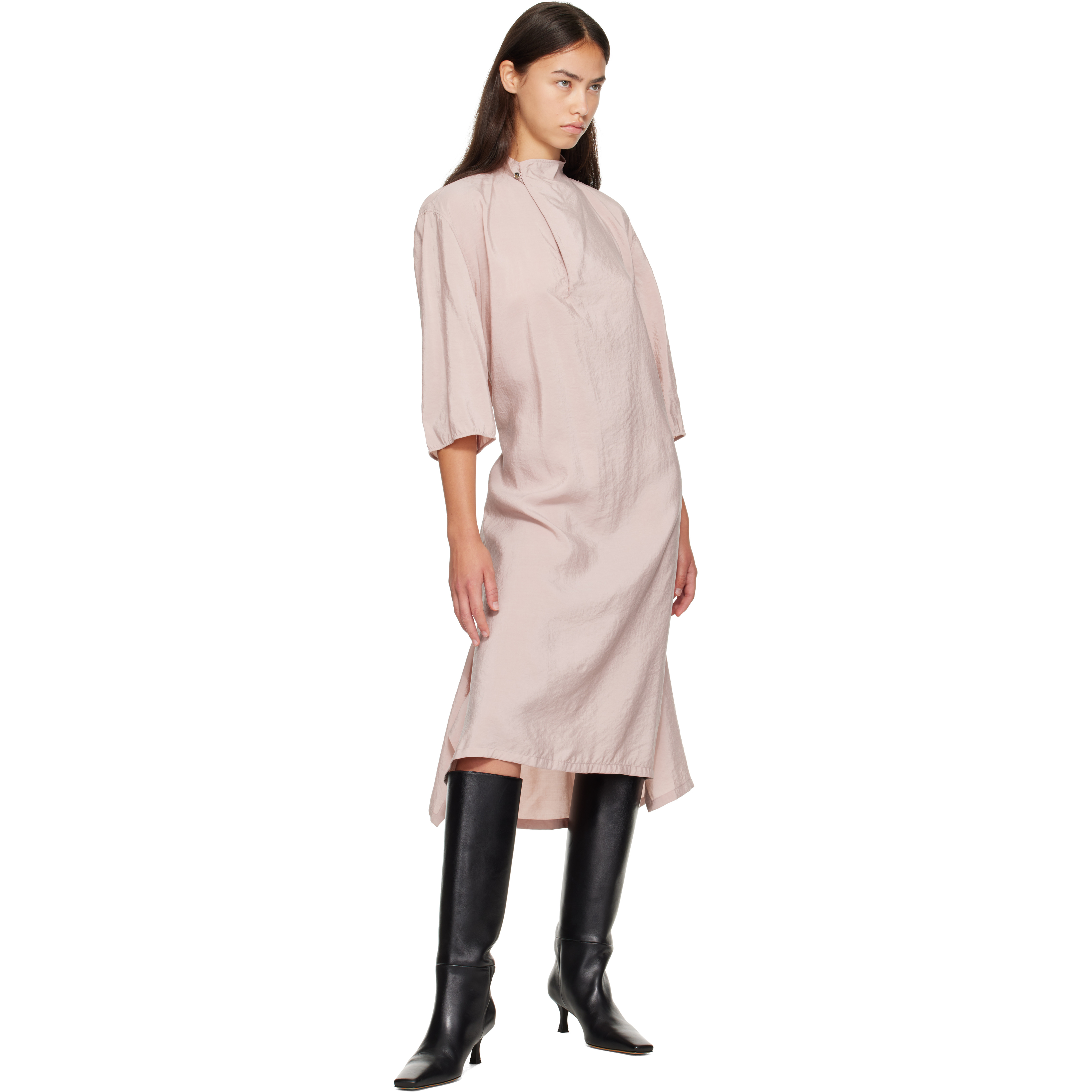 Pink Soft Collar Midi Dress