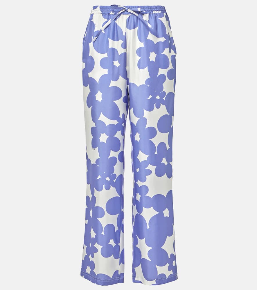 Floral silk wide-leg pants