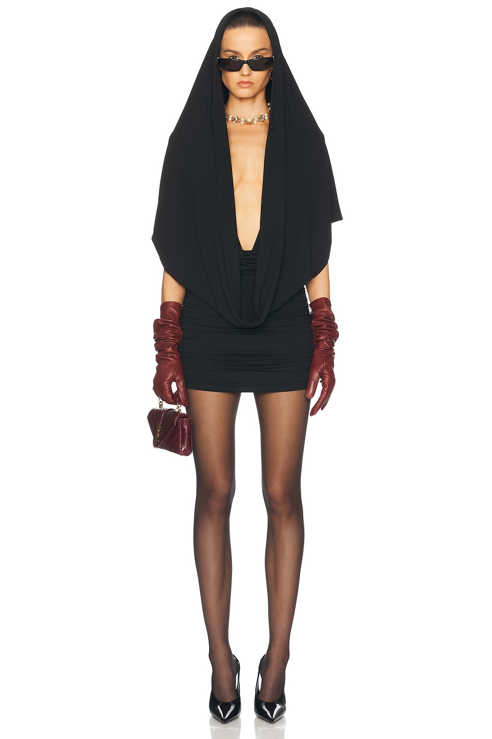 Magda Butrym Hooded Plunge Neck Mini Dress in Black - Black.  40 also in