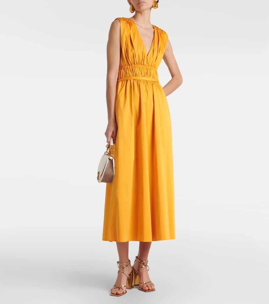 Fiona ruched cotton-blend midi dress