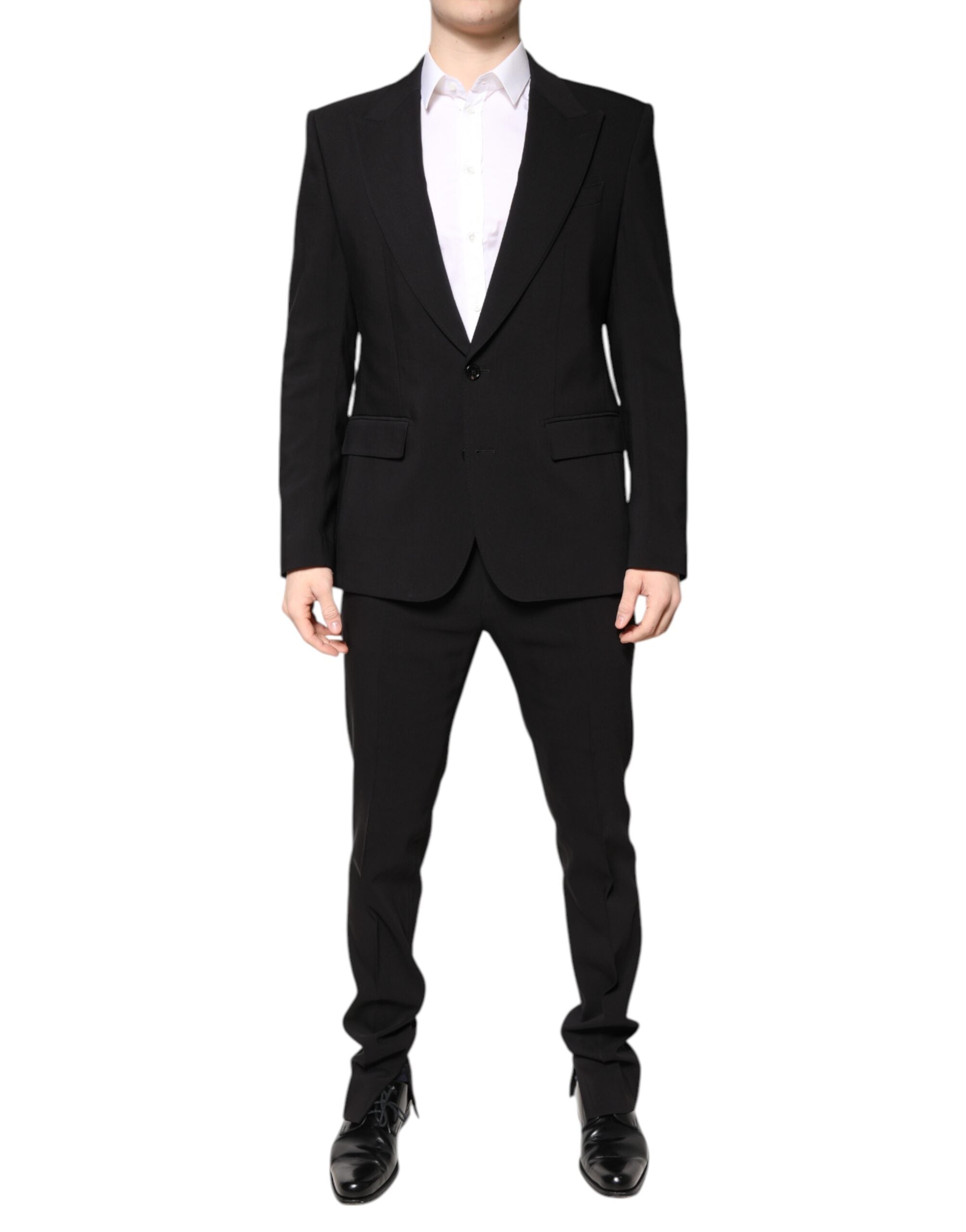 Slim-Fit Single-Breasted Pant Suit — Black