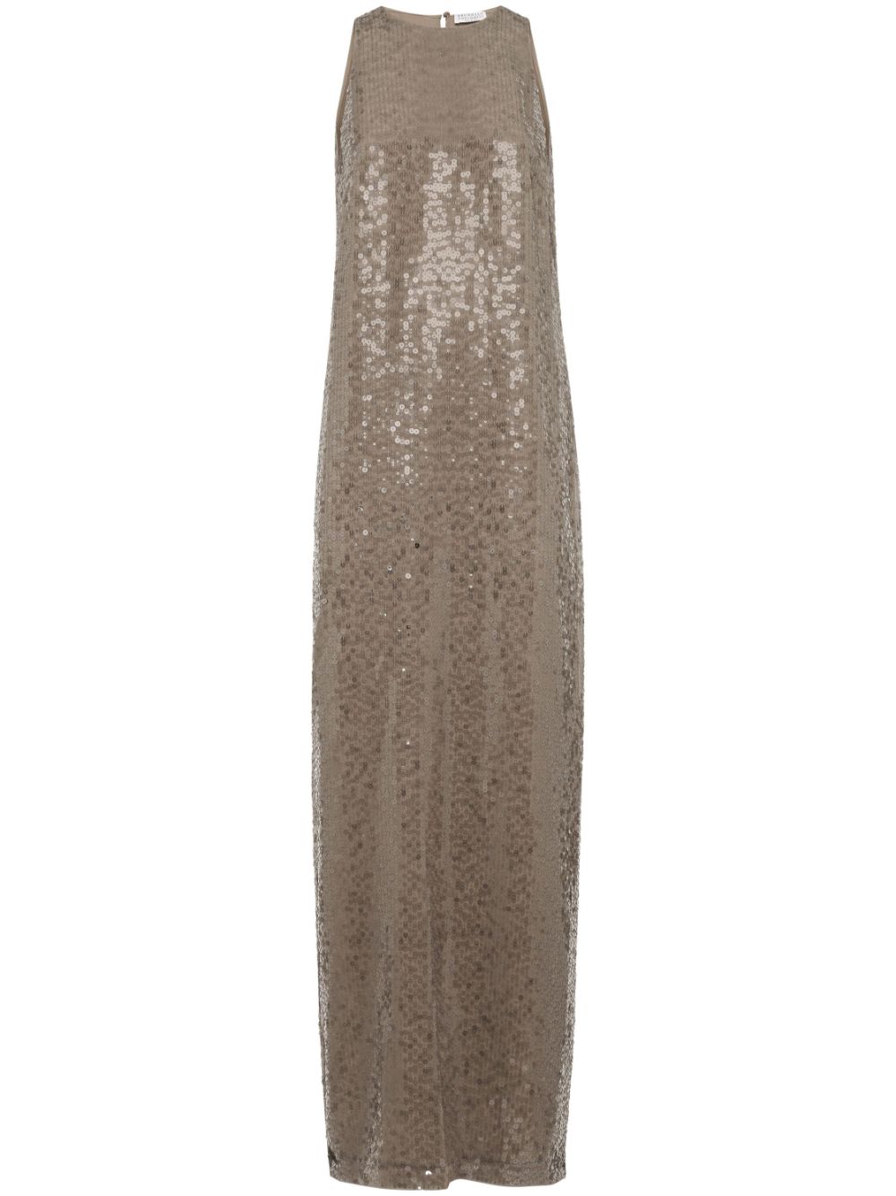 Sequinned silk column maxi dress - Brown