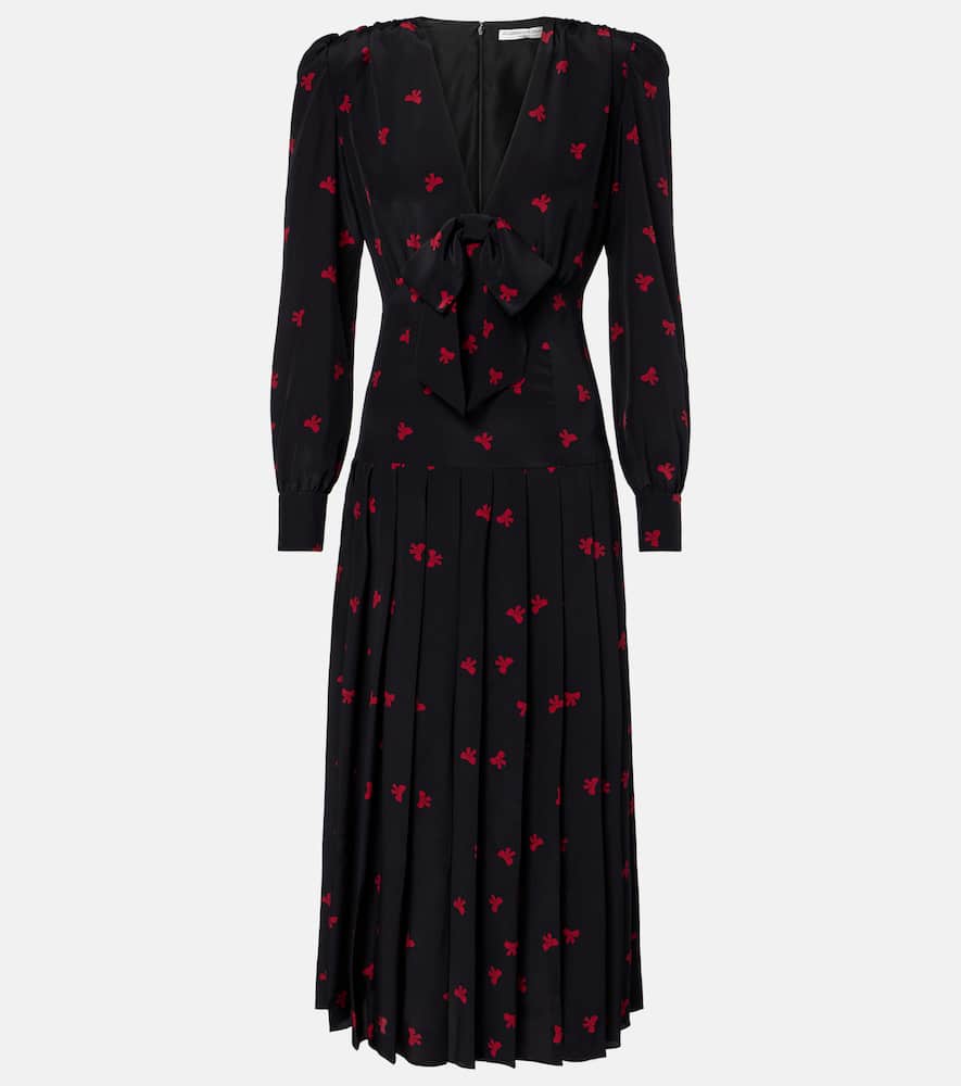 Bow-detail printed silk midi dress