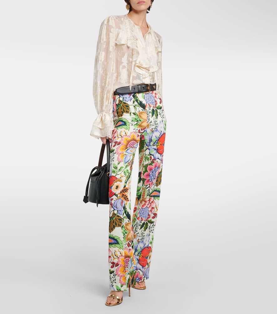 High-rise floral straight pants