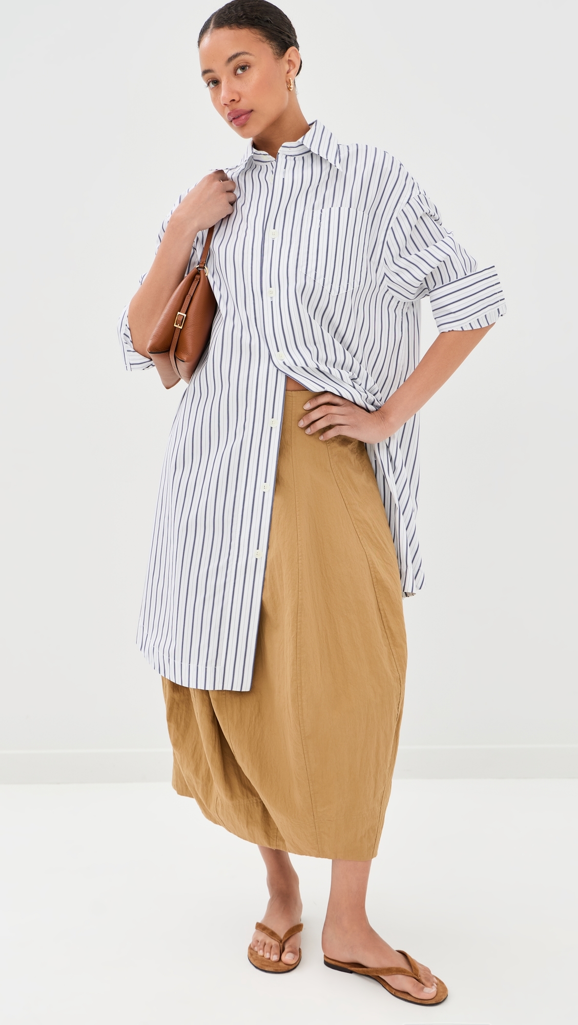 Long Sleeve Wide Shirt Dress with Embossed De Coeur Blanc/Encre