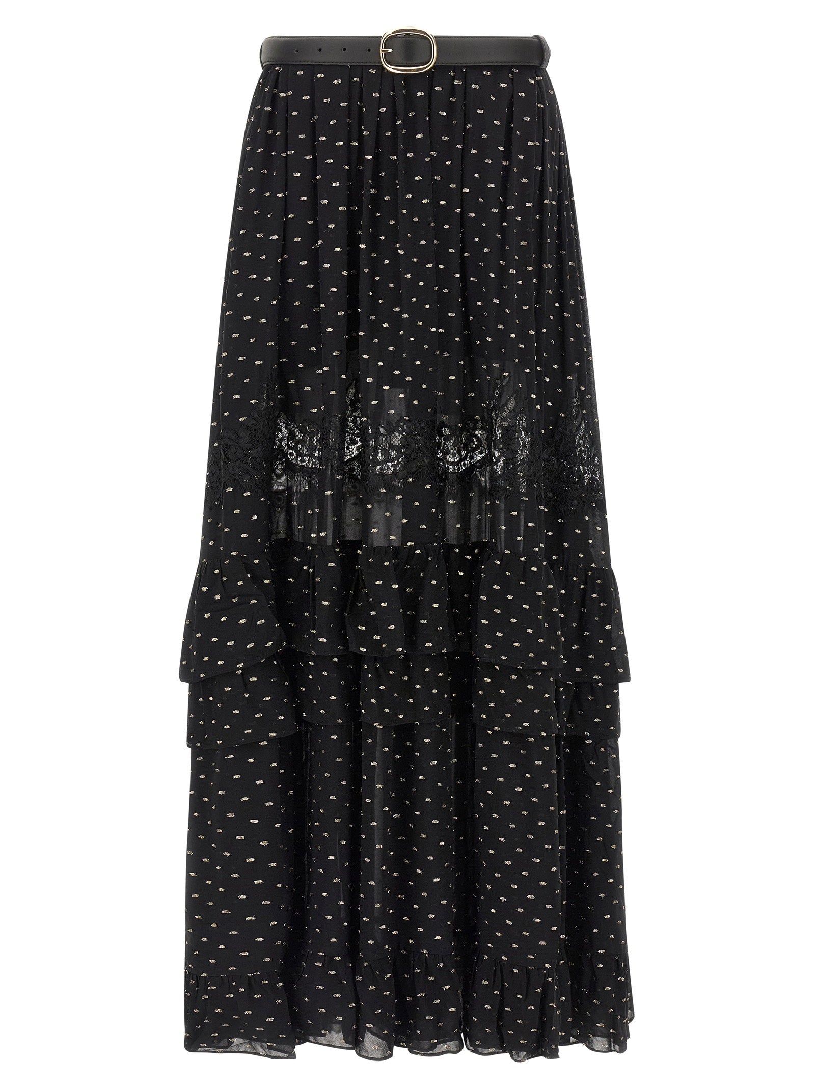 Black And Gold Chiffon Lace Maxi Skirt
