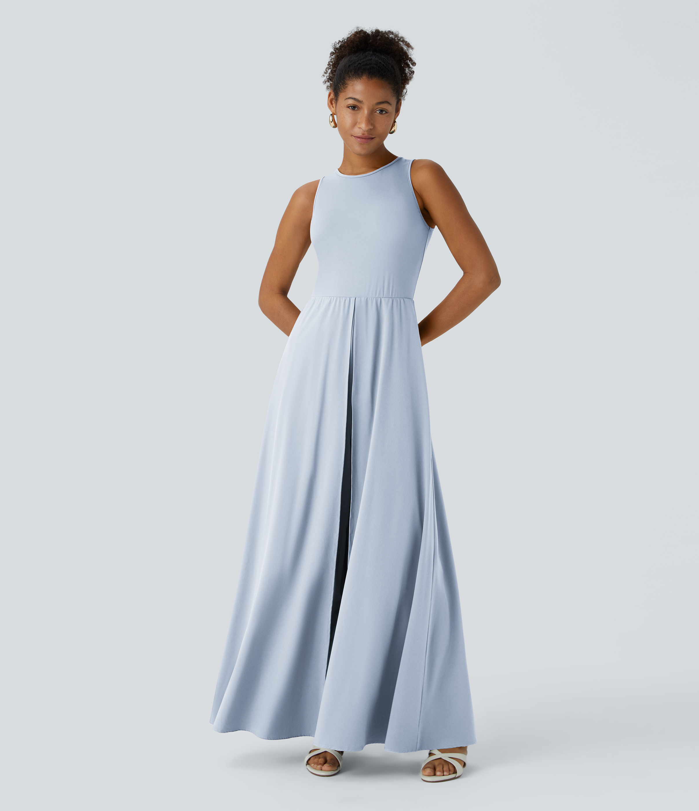 Breezeful™ Zipper Sleeveless Pocket Contrast Quick Dry Jumpsuit  - Ballad Blue