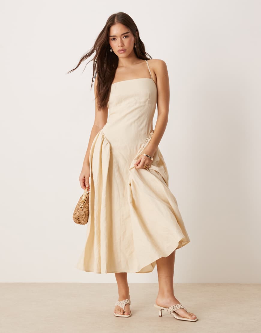Nobody's Child Lupin structured midi dress in stone-Neutral