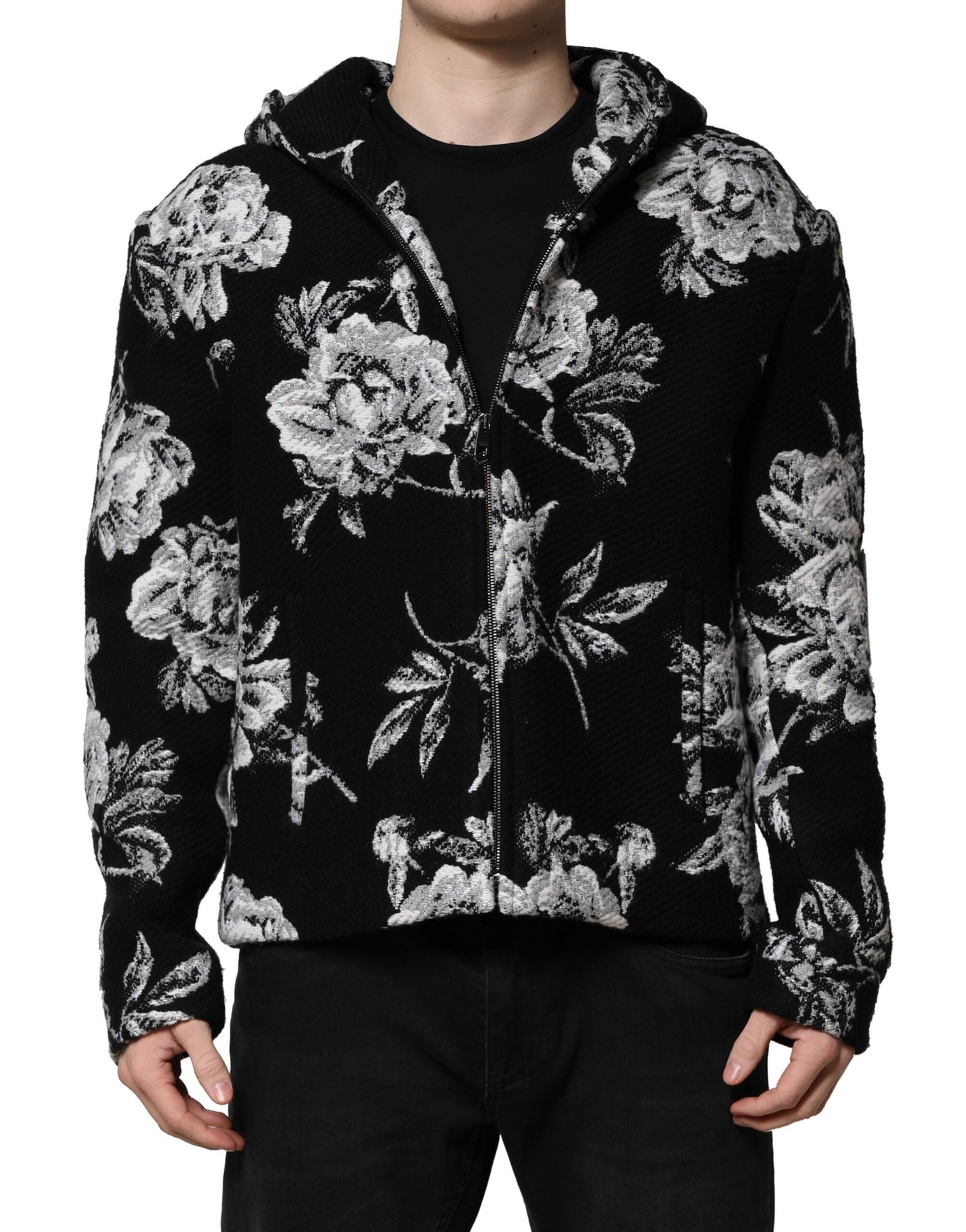 Floral-Print Wool Jacket — Black