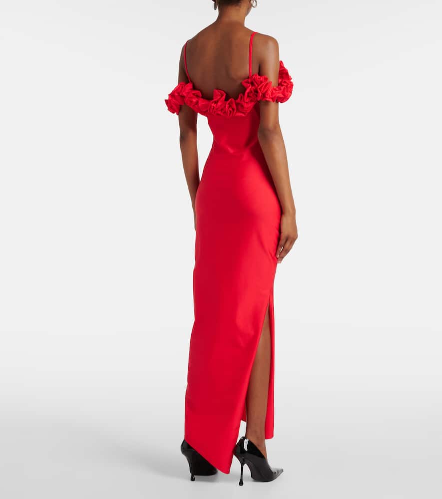Floral-appliqué jersey gown