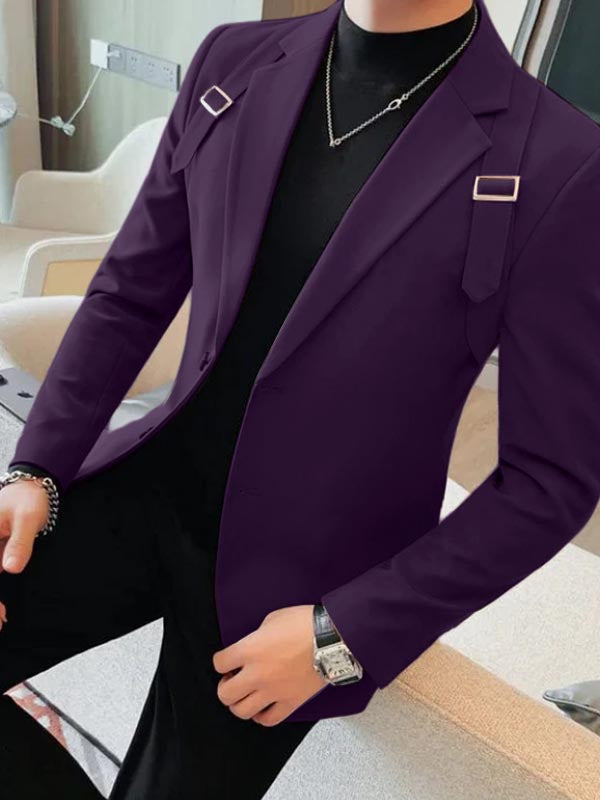 Mens Solid Color Casual Long-Sleeve Blazer SKUK81458 - Purple / S