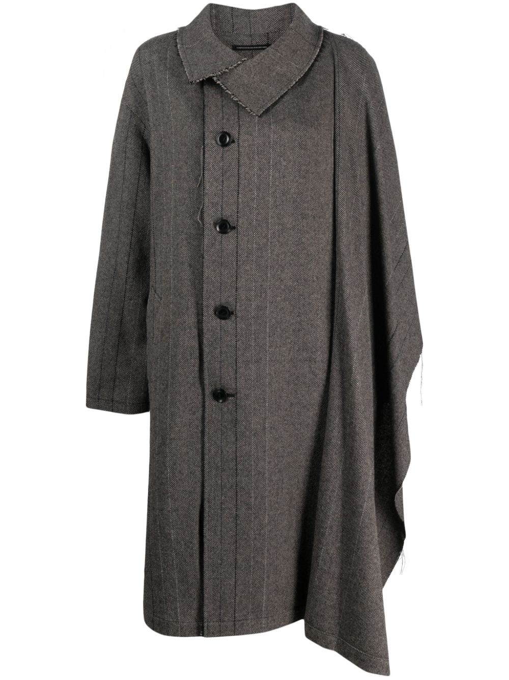 Herringbone-pattern asymmetric coat - Grey