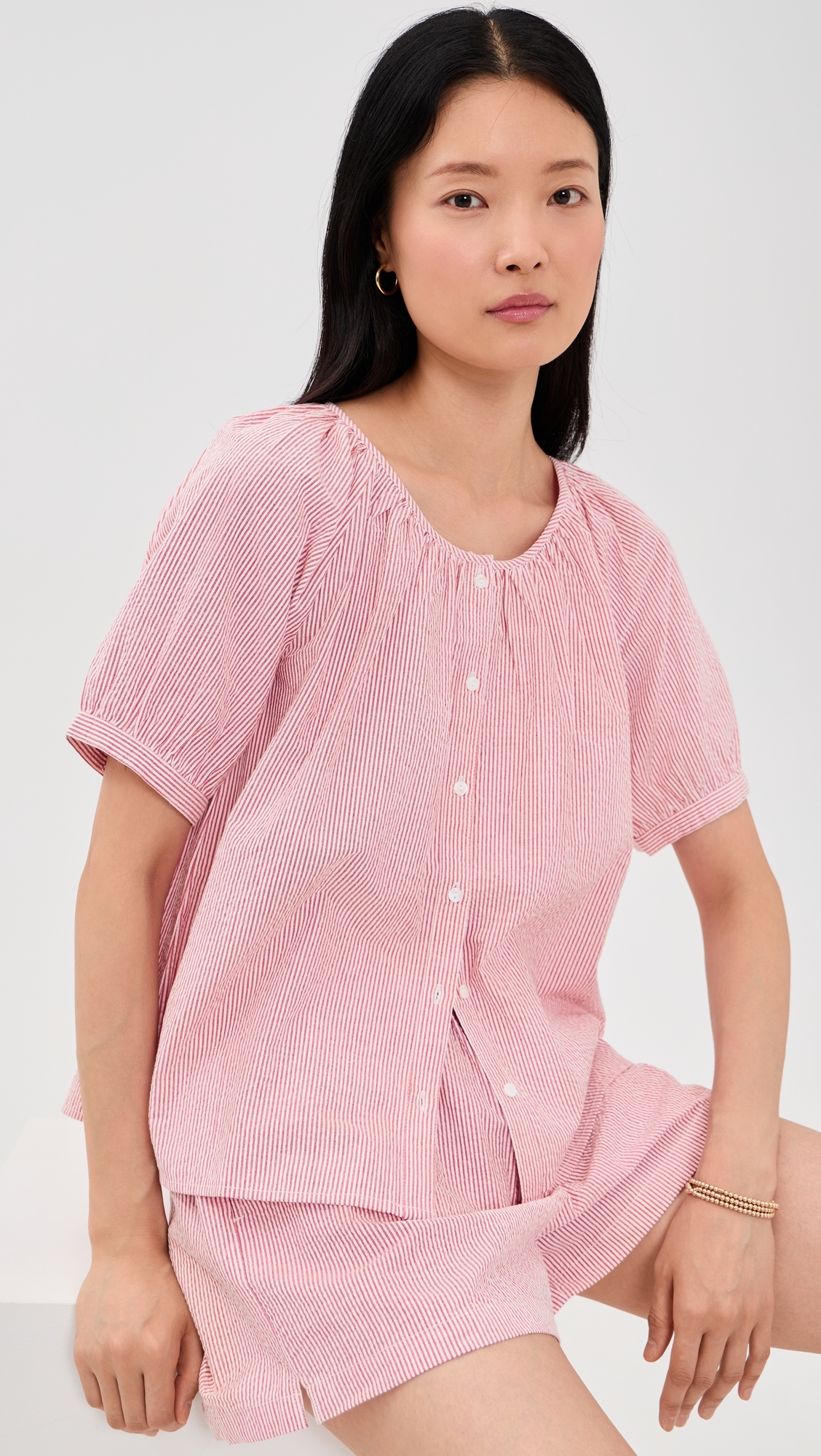 Everly Top Red/White Seersucker