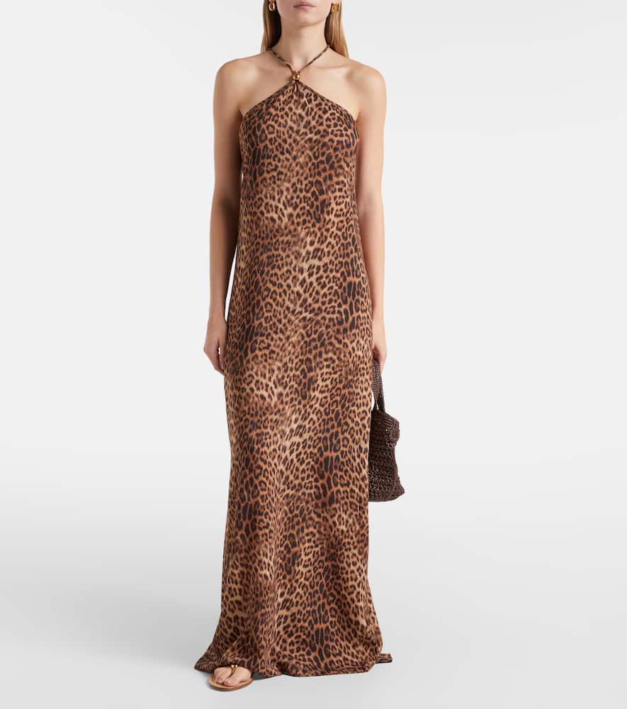 Sage leopard-print halterneck maxi dress