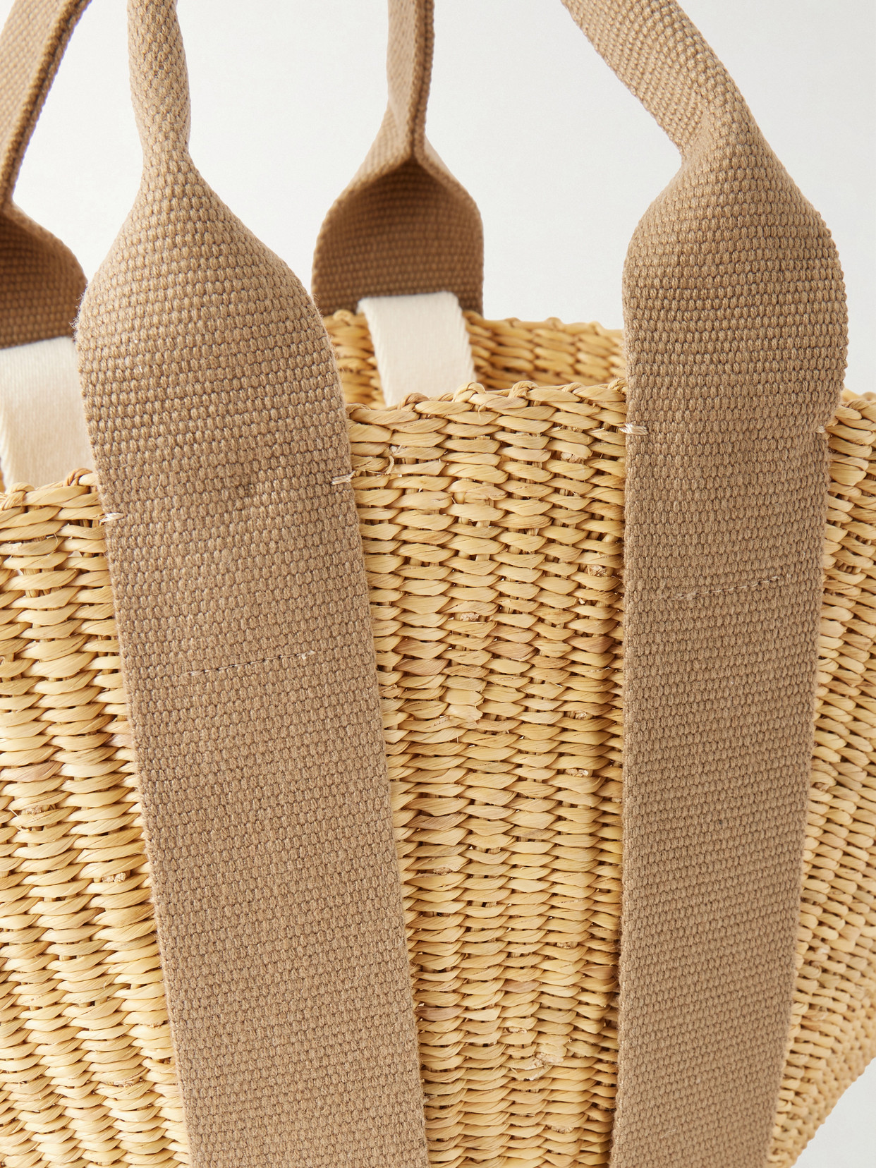 Sophie Mini Webbing-trimmed Woven Straw Tote - Neutral
