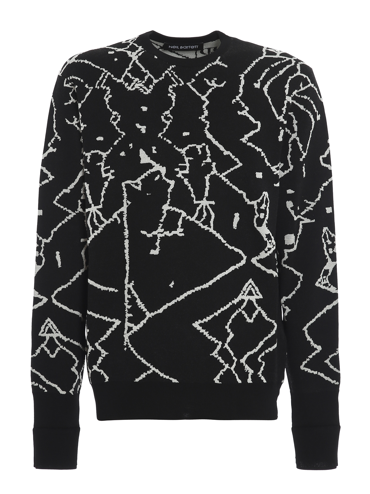 Geometrical intarsia crew neck