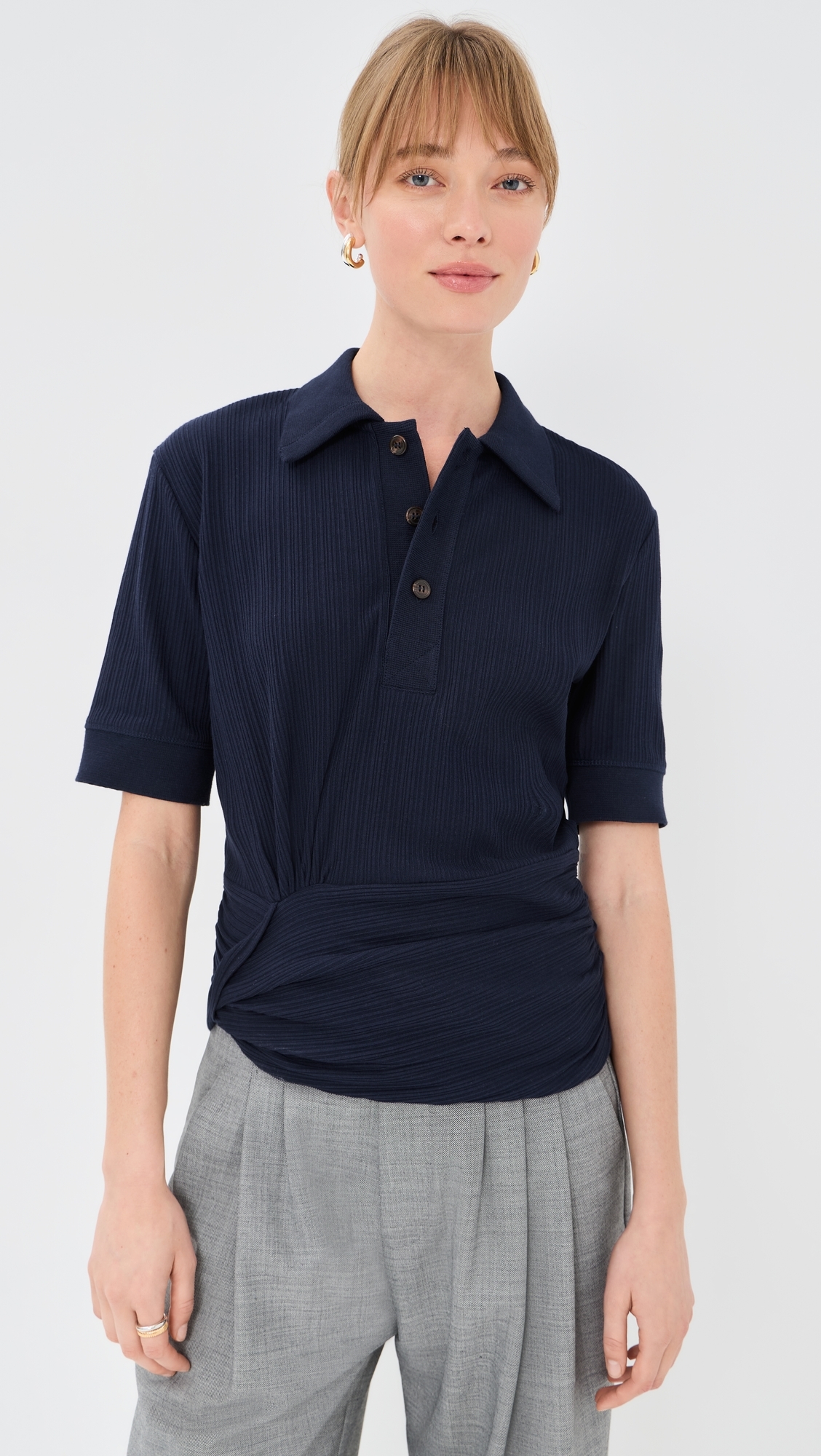 Twist Detail Polo Top Navy