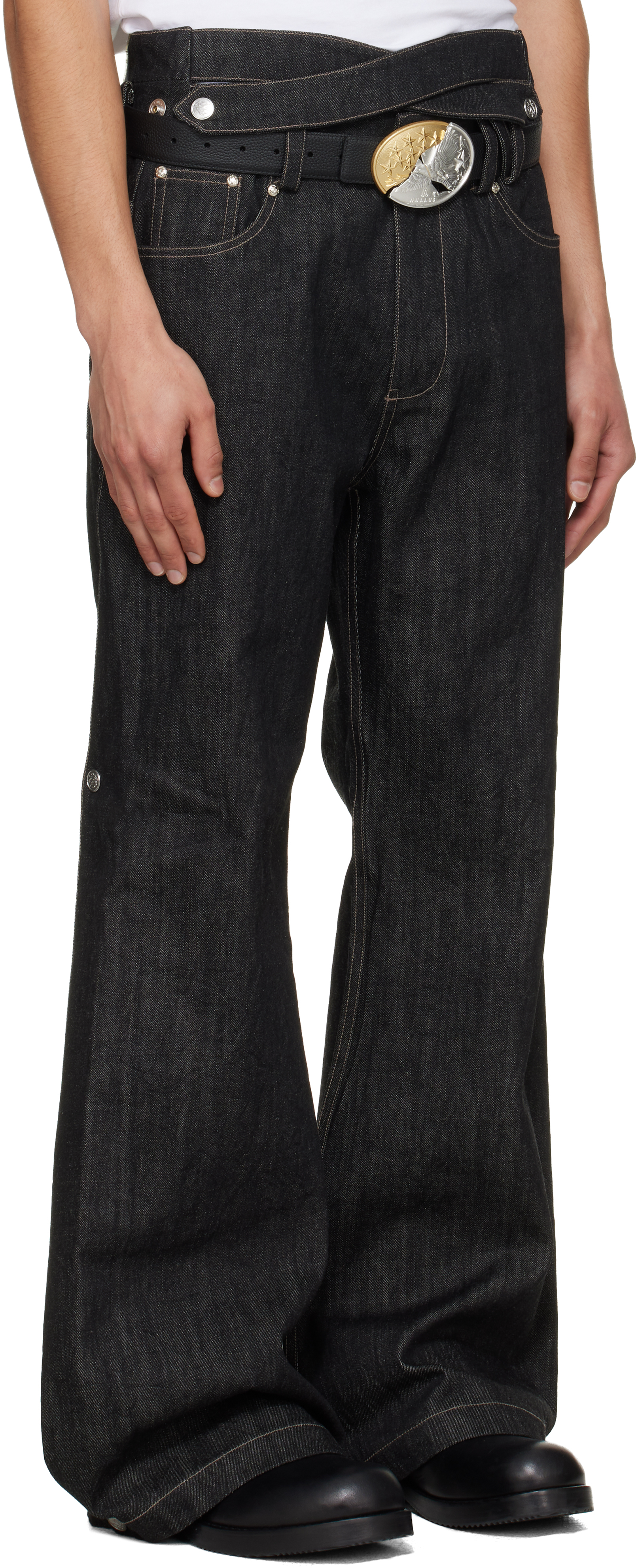 Black Whale Fin Snap-On Flared Jeans